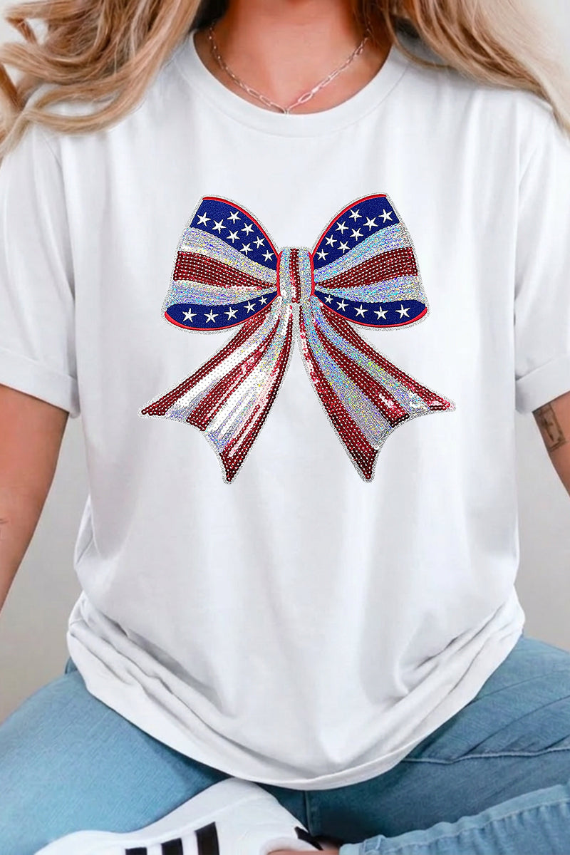 4th of July American Flag Bow Graphic Tee
