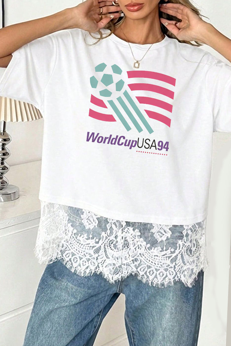 USA World Cup Graphic Lace Hem Oversized T Shirt