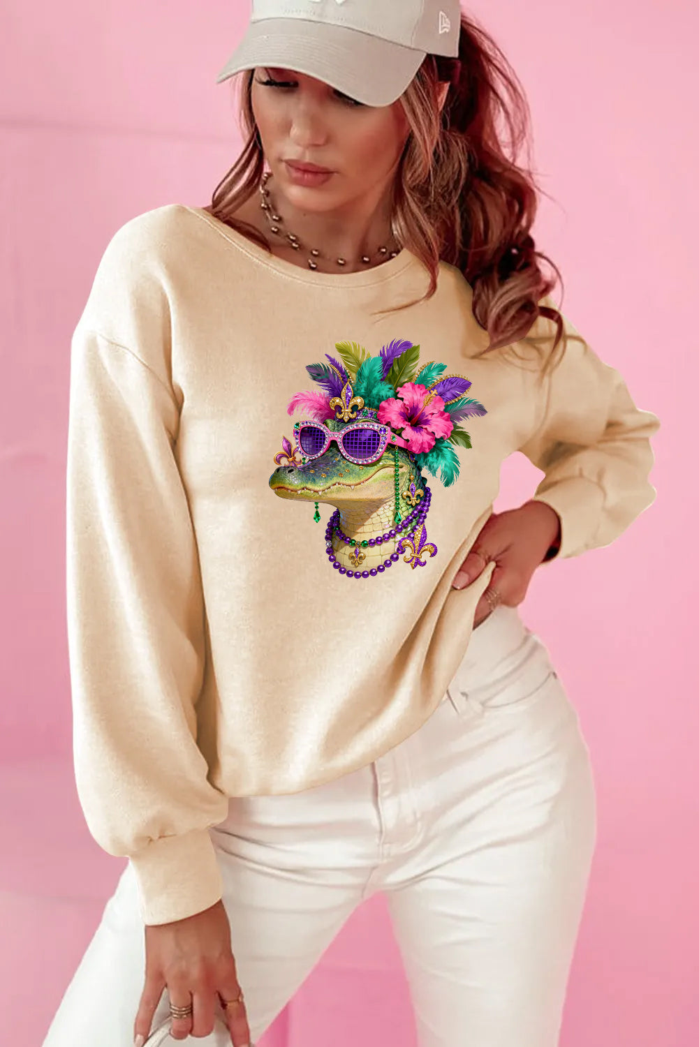 Mardi Gras Gator Sequin Graphic Sweatshirt