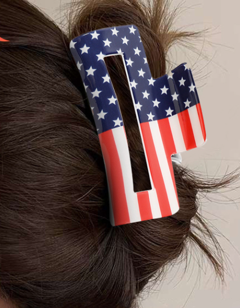 Dark Blue American Flag Print Square Claw Clip