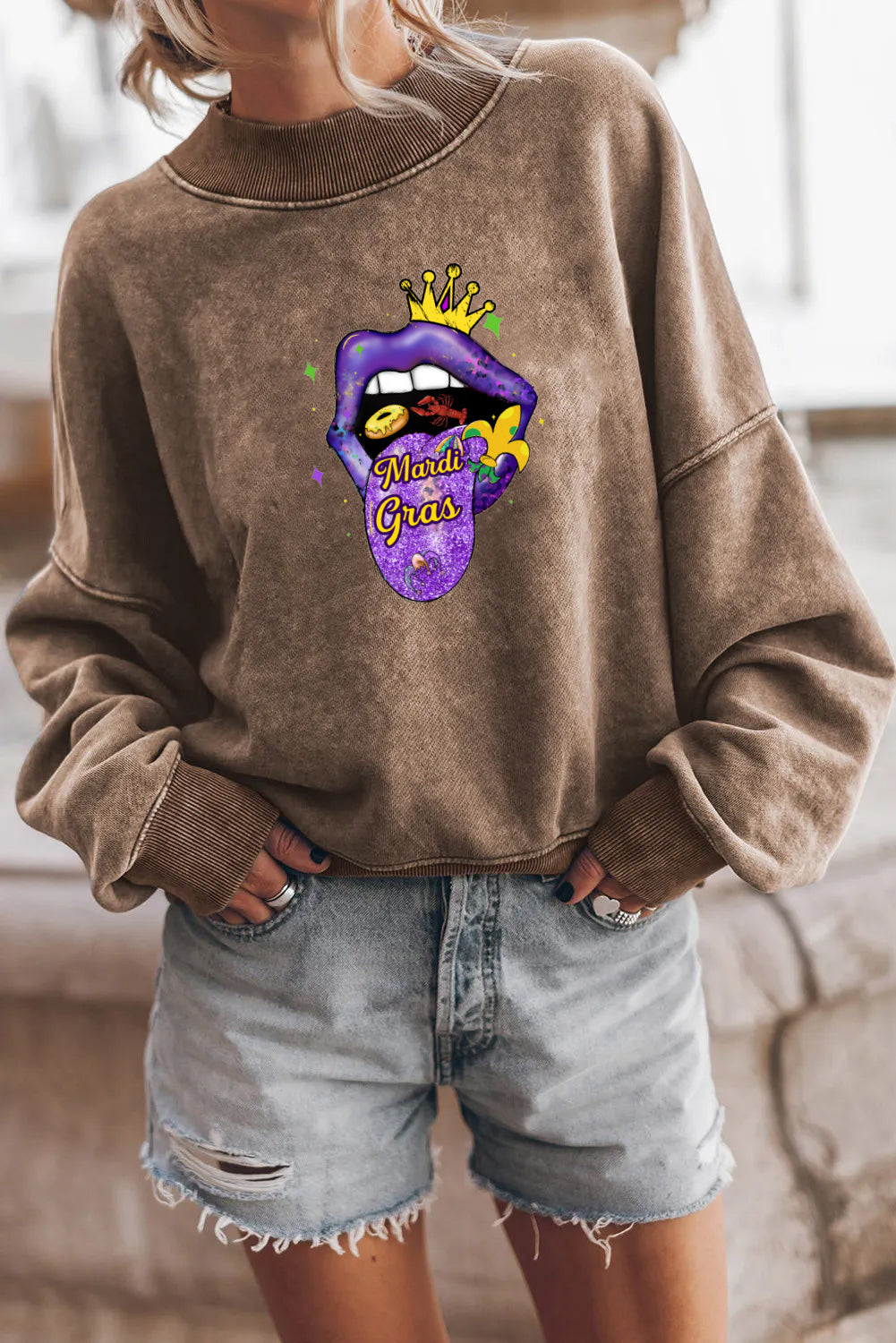 Mardi Gras Lips Graphic Corded Sweatshirt