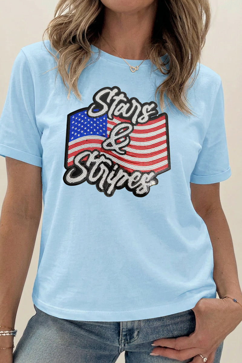 Patriotic Graphic Cotton Tee Trendy USA Flag Top
