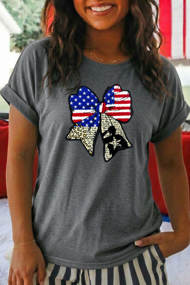 Women Patriotic Bow Flag Graphic Tee 4th of July