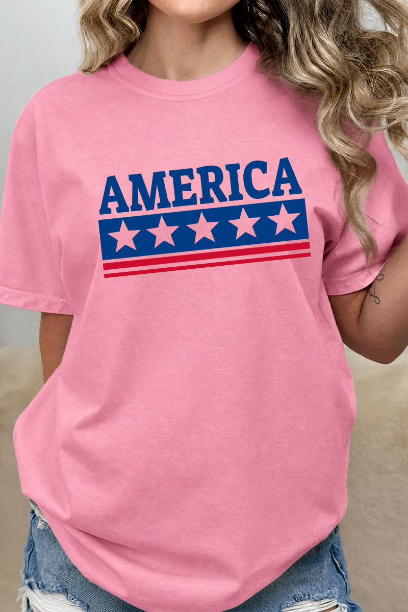 America Stars Stripe Patriotic Fourth of July Graphic Tee