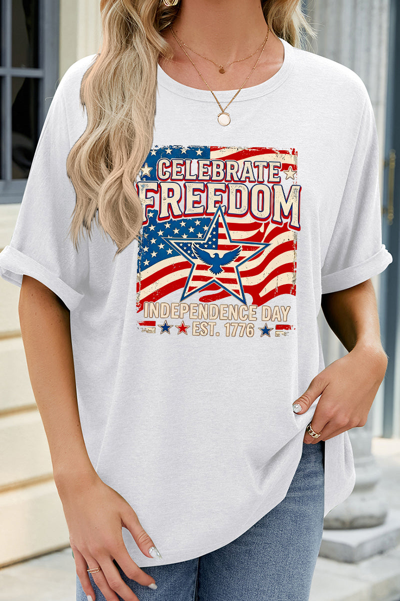 Patriotic Graphic Oversized Independence Day Freedom Tee