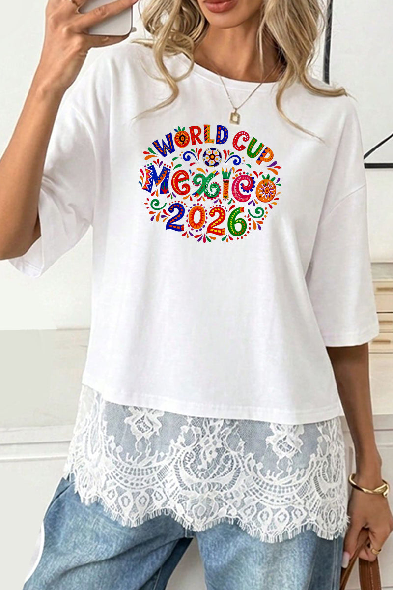 Mexico World Cup 2026 Graphic Lace Hem Oversized T Shirt