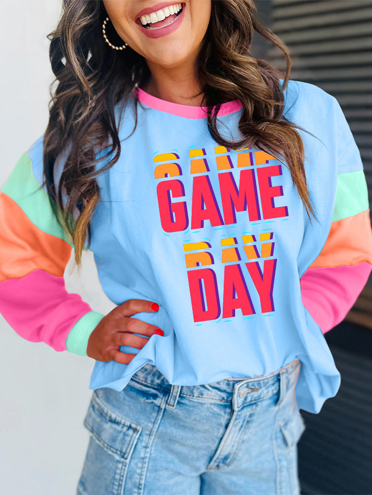 Game Day Color Block Long Sleeve Sports Fan T-Shirt