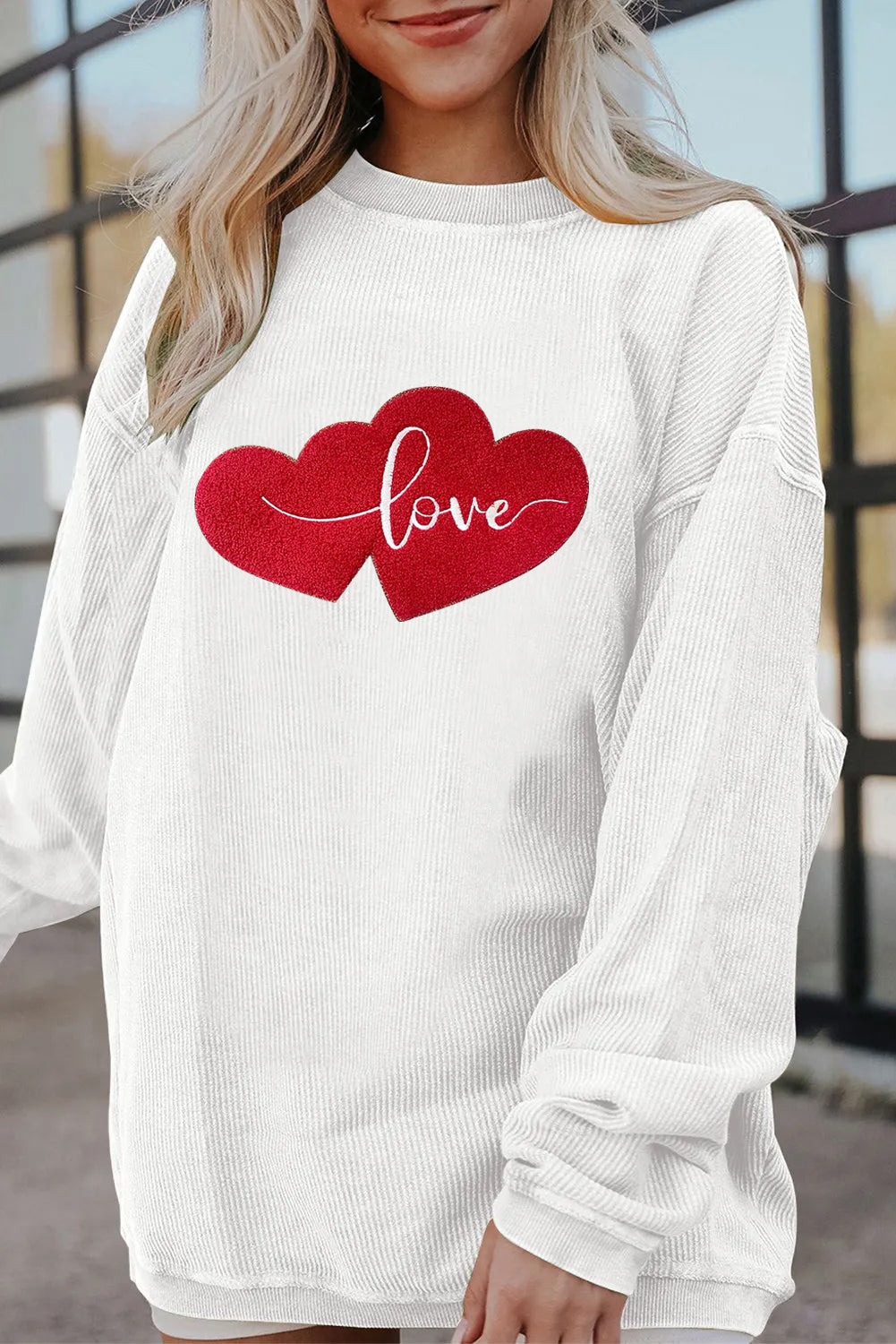 Women’s Oversized Love Heart Corduroy Sweatshirt Valentine