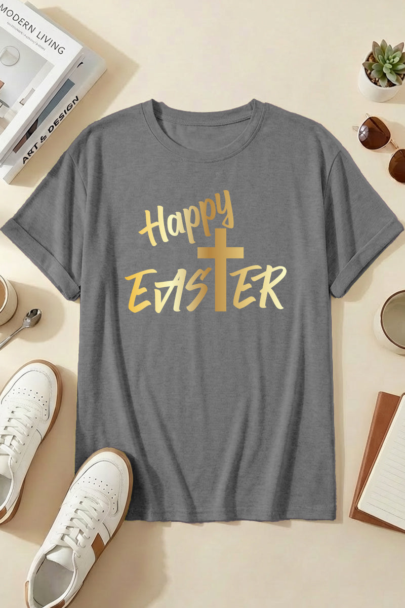 Easter Gold Foil Happy Easter Graphic Crewneck Tee