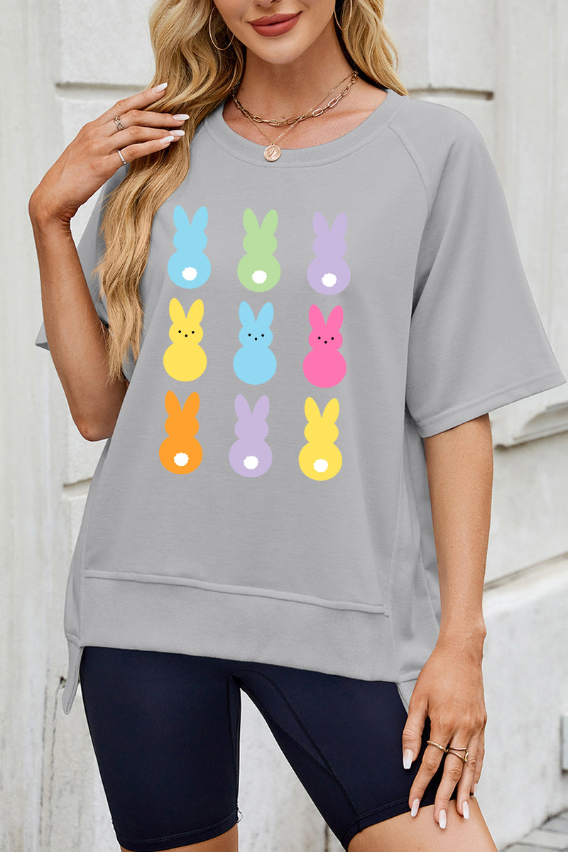 Pastel Easter Bunny Graphic Tee Women Spring Casual Top