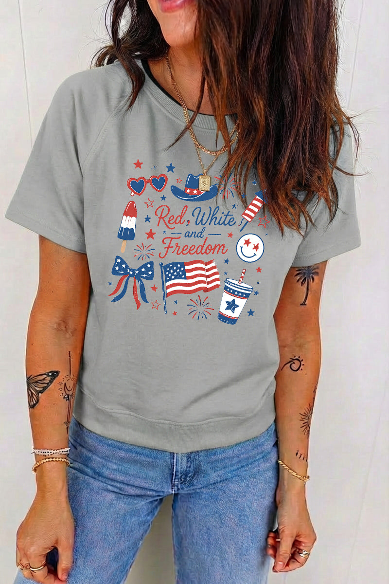 Red White Blue Freedom Graphic 4th of July Casual Tee