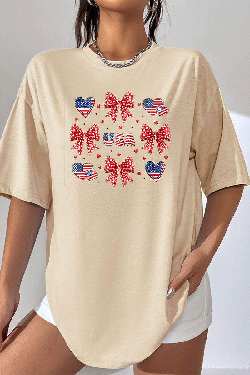 Bow Heart USA Graphic Tee Oversized Casual