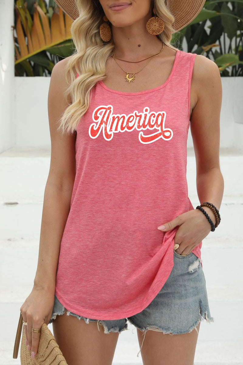 America Graphic Rayon Blend Tank Top Patriotic Summer