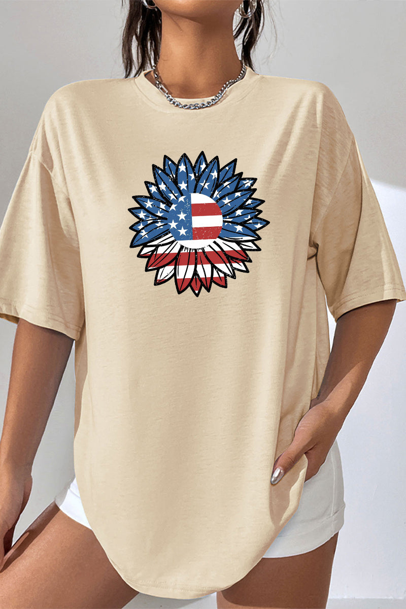 Flag Sunflower Graphic Tee Oversized Casual