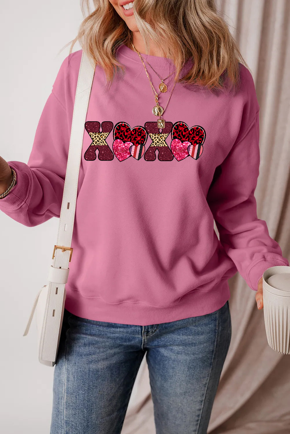 Valentine's Day Colorful XOXO Heart Graphic Sweatshirt