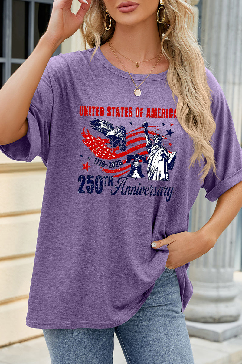 Patriotic Graphic Tee Oversized Casual Independence Day Top