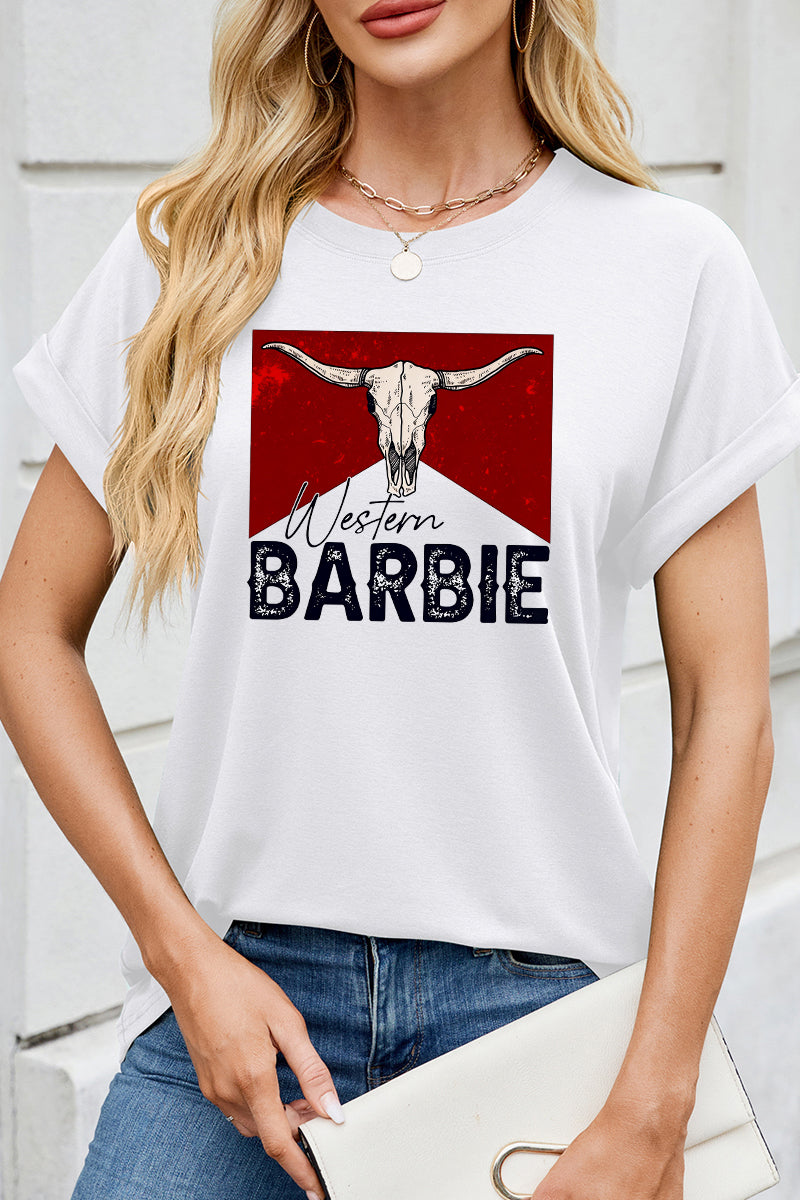 Western Girl Bull Skull Graphic Tee Cowgirl Country Top