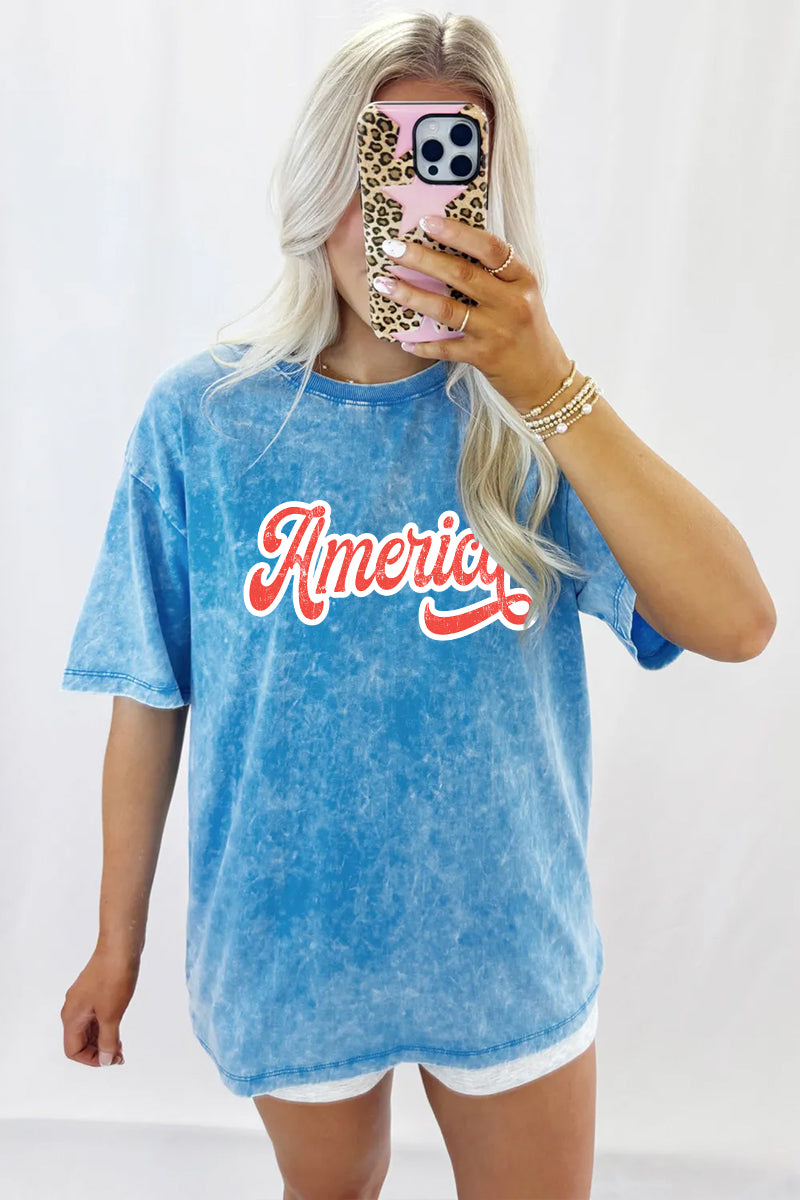 America Mineral Wash Graphic Tee Oversized Vintage Patriotic