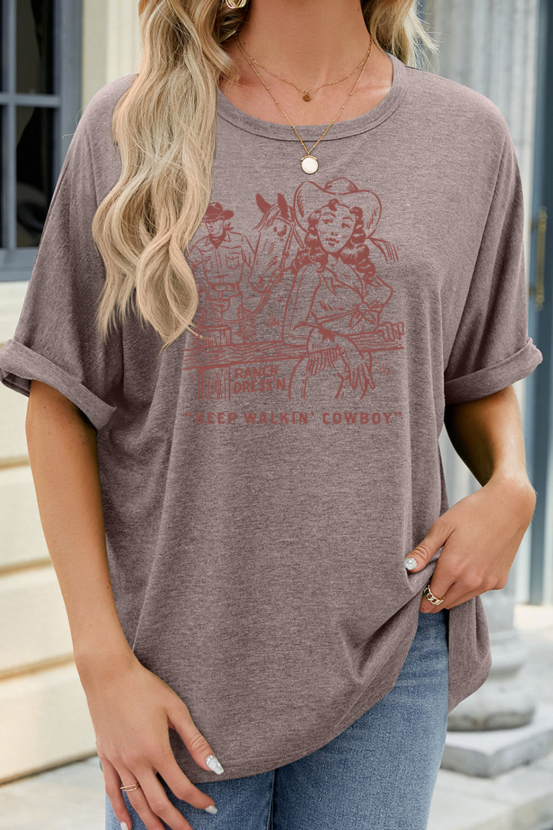 Vintage Western Graphic Tee Casual Loose Cowgirl Top