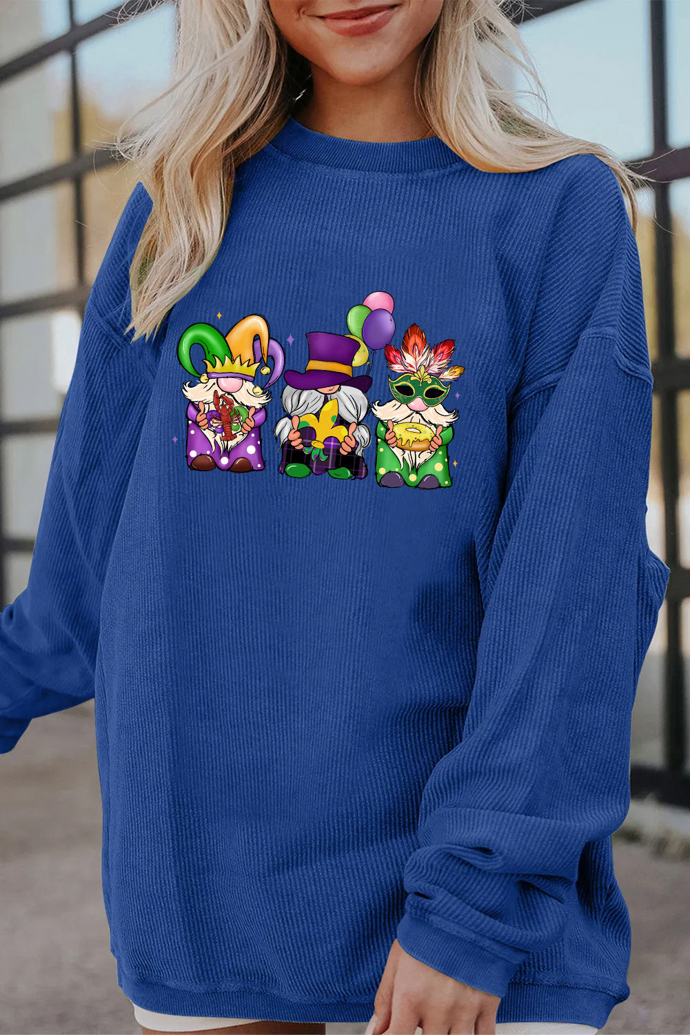 Mardi Gras Trio Gnome Graphic Corded Sweatshirt