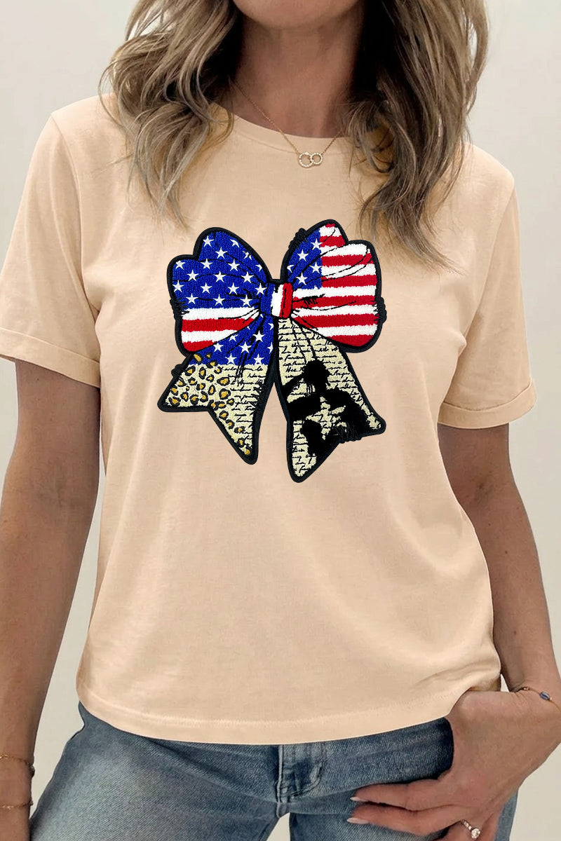 American Flag Bow Graphic Tee Independence Day Shirt