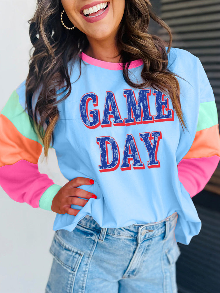 Game Day Color Block Long Sleeve Varsity Graphic Tee