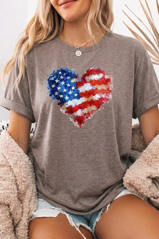 Patriotic Heart Graphic Tee Oversized USA Holiday Top