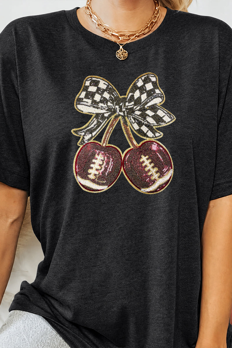 Football Cherry Graphic Rayon Blend Tee Game Day Trendy