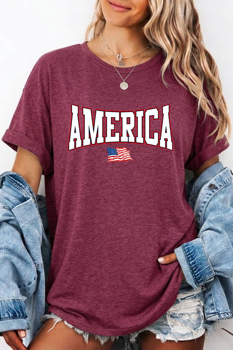 Patriotic America Graphic Tee Oversized Casual Holiday Top