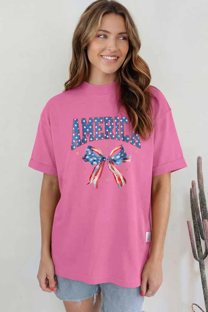 America Bow Graphic Tee Oversized Patriotic Boutique Style