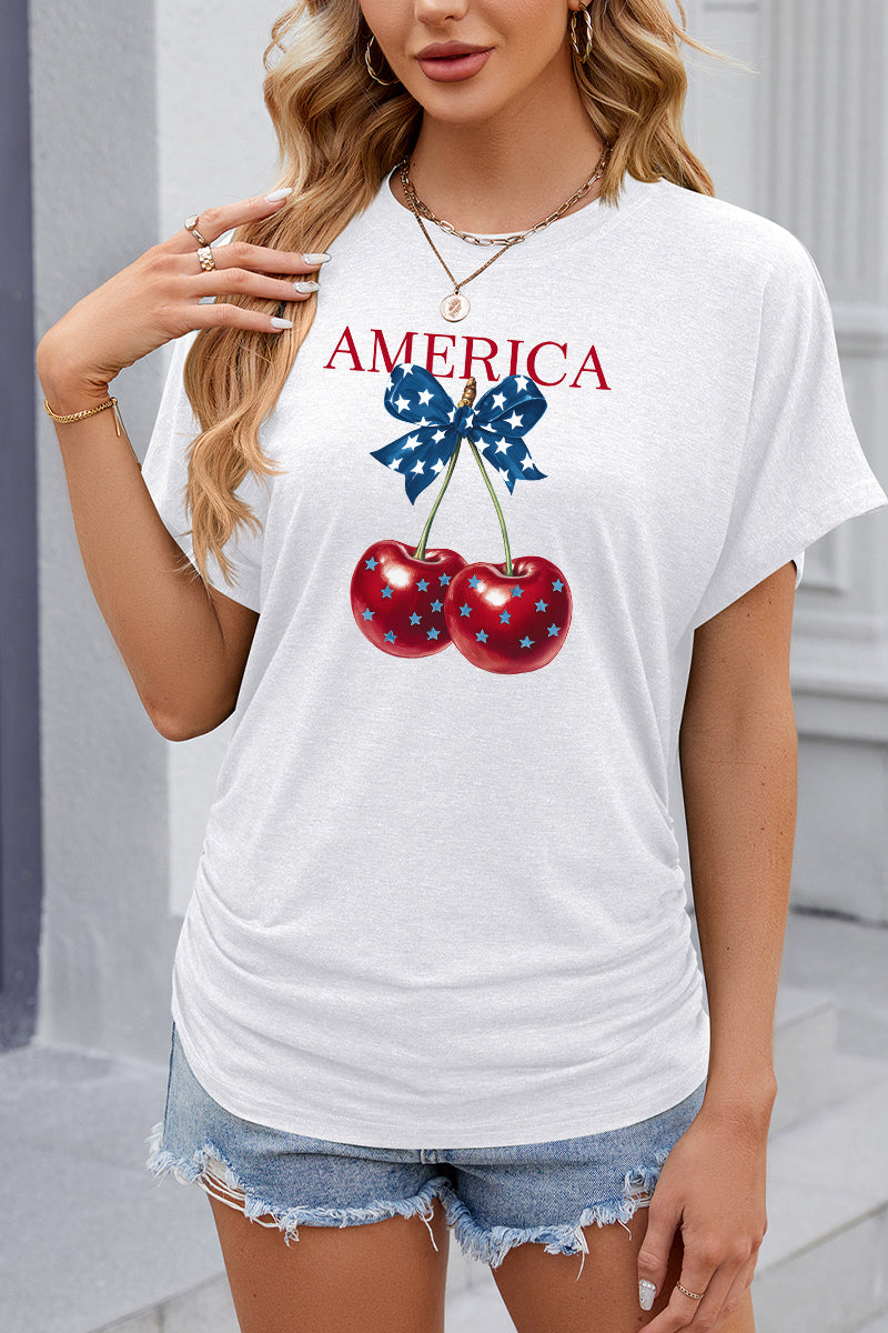 America Cherry Graphic Independence Day Patriotic T Shirt