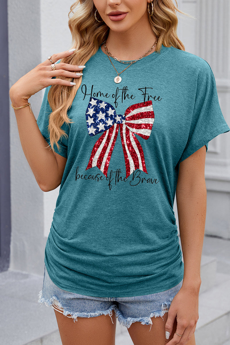American Flag Bow Graphic Casual Patriotic T Shirt
