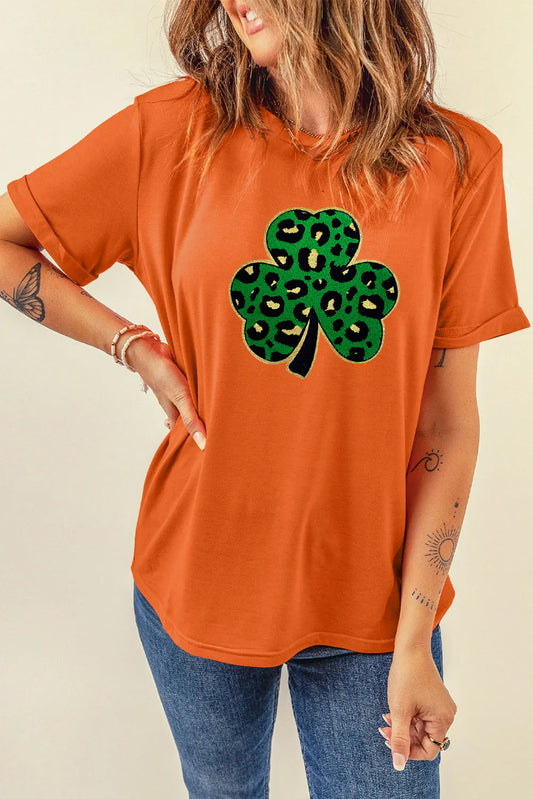 Saint Patrick’s Day Leopard Clover Graphic T Shirt
