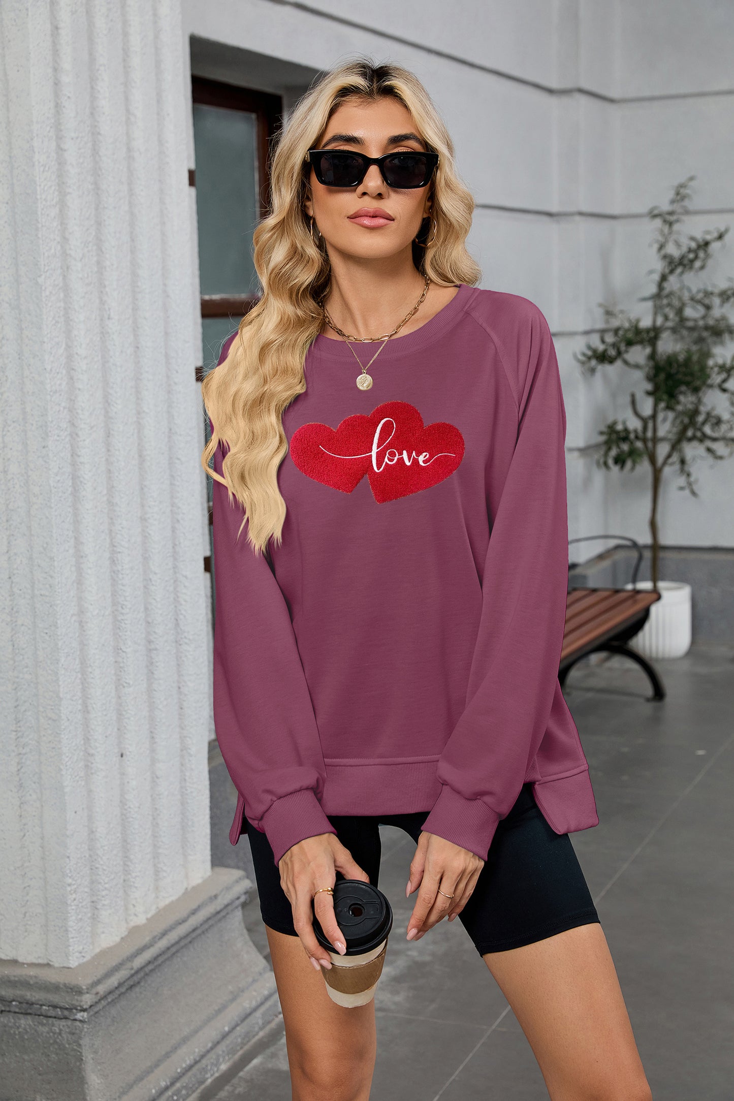 Valentine's Day Double Heart Love Graphic Long Sleeve