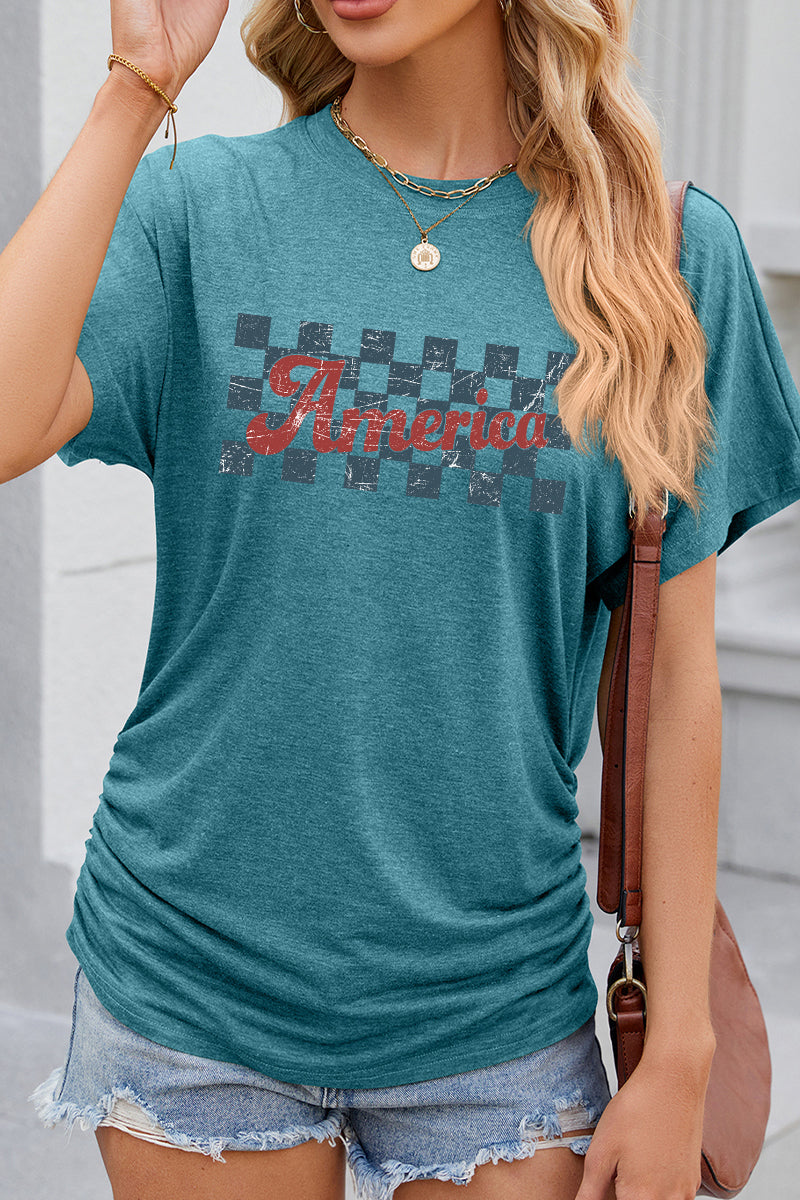 America Checkerboard Graphic Independence Day T Shirt