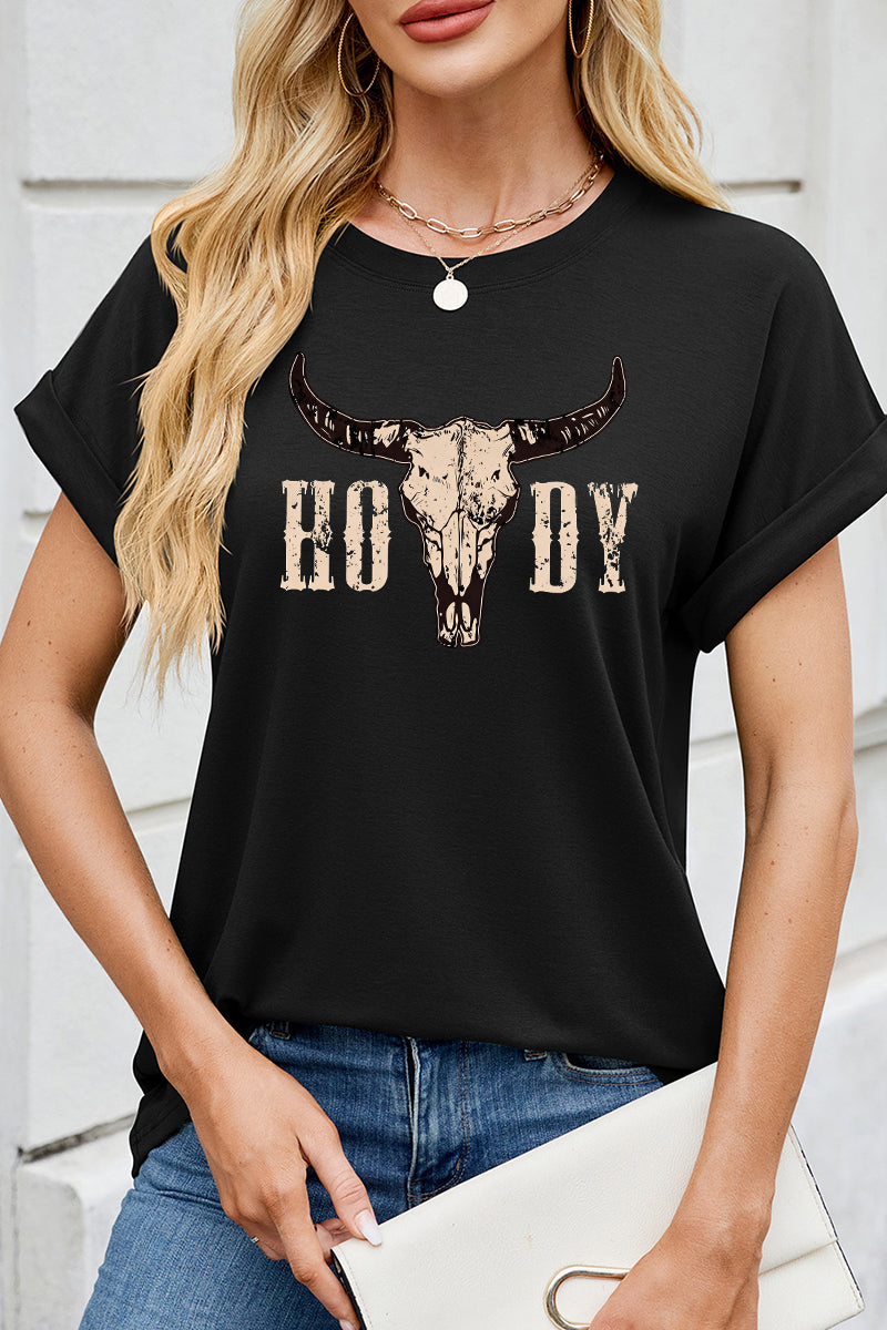 Western Cowgirl Bull Skull Graphic Tee