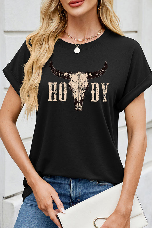 Western Cowgirl Bull Skull Graphic Tee