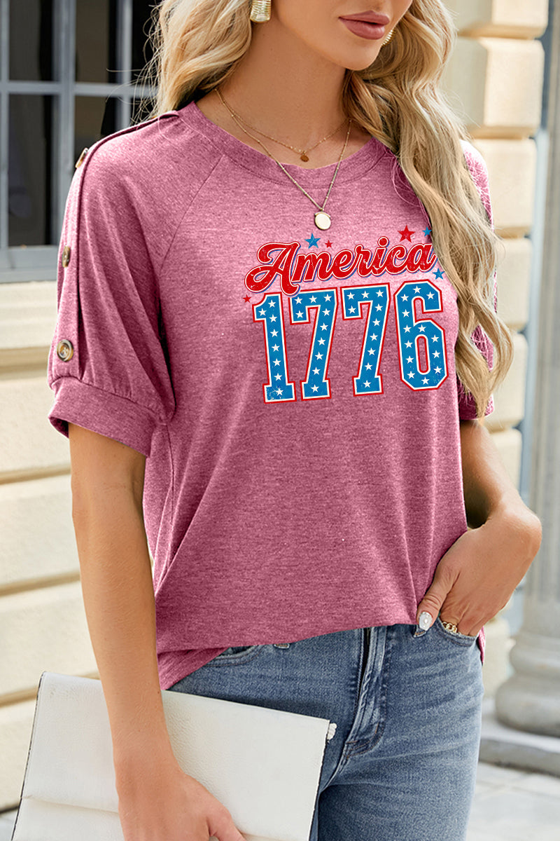 America 1776 Stars Graphic Rayon Tee Boutique Patriotic Top