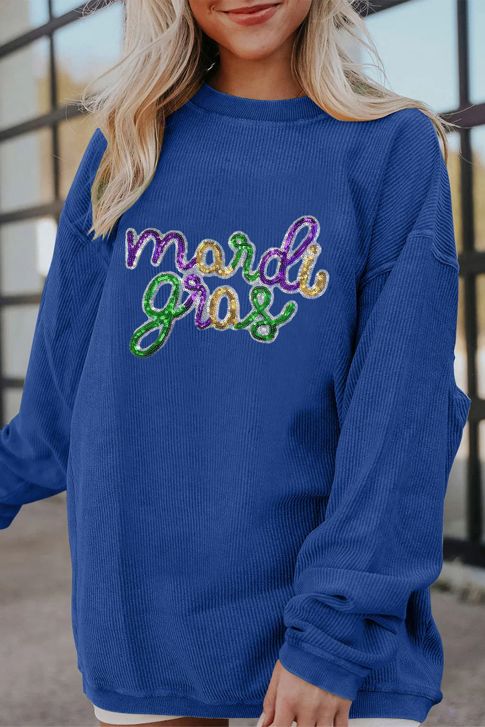 Mardi Gras Sparkly Letter Graphic Sweatshirt