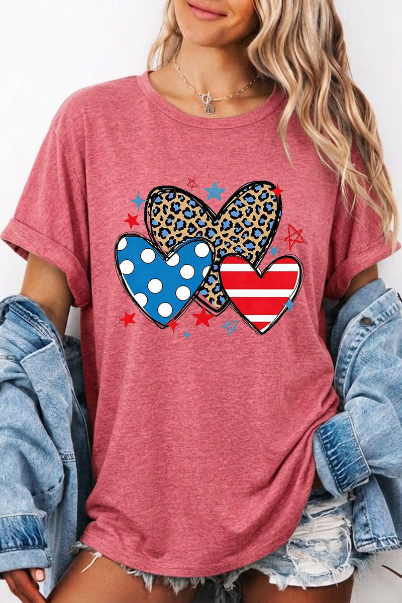 Independence Day Leopard Heart Flag Graphic Tee