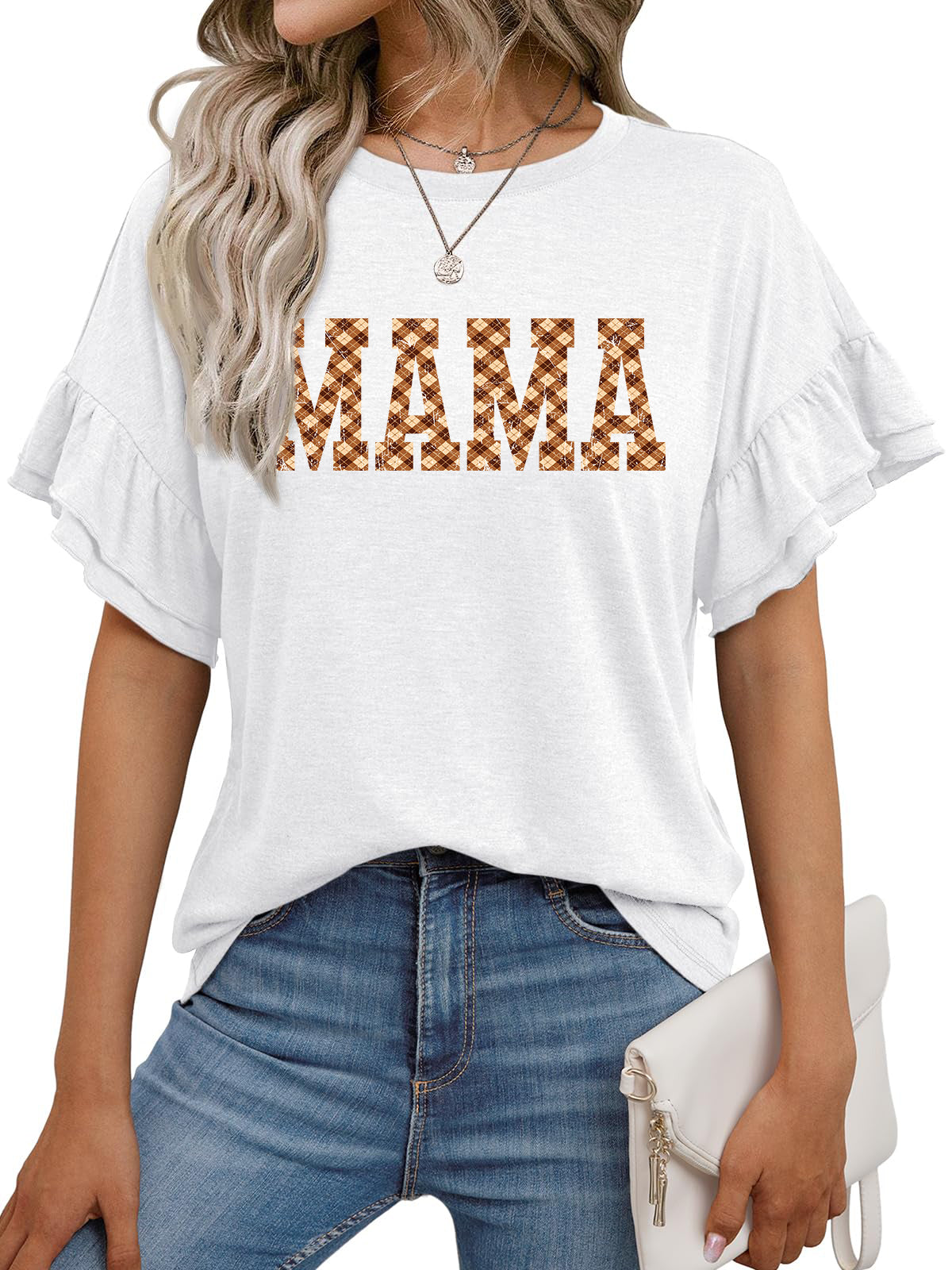 Mother Day MAMA Graphic Ruffle Sleeve Tee Women