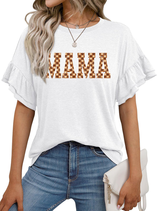Mother Day MAMA Graphic Ruffle Sleeve Tee Women