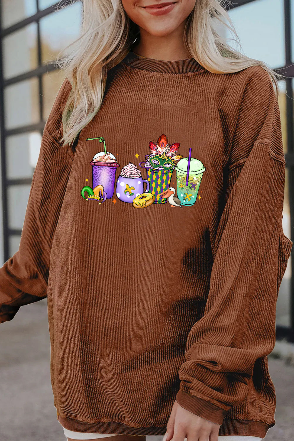 Mardi Gras Cocktail Drinks Graphic Corded Sweatshirt
