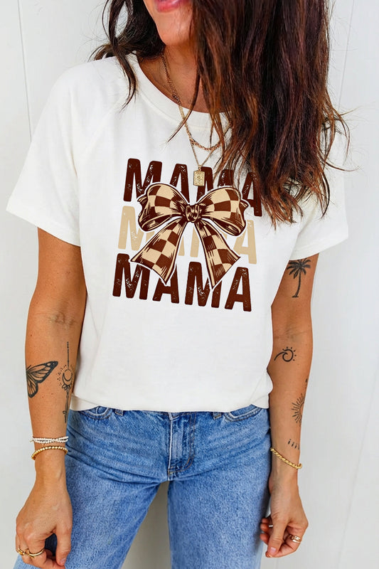 Mother's Day Leopard Bow Mama Graphic Casual T Shirt