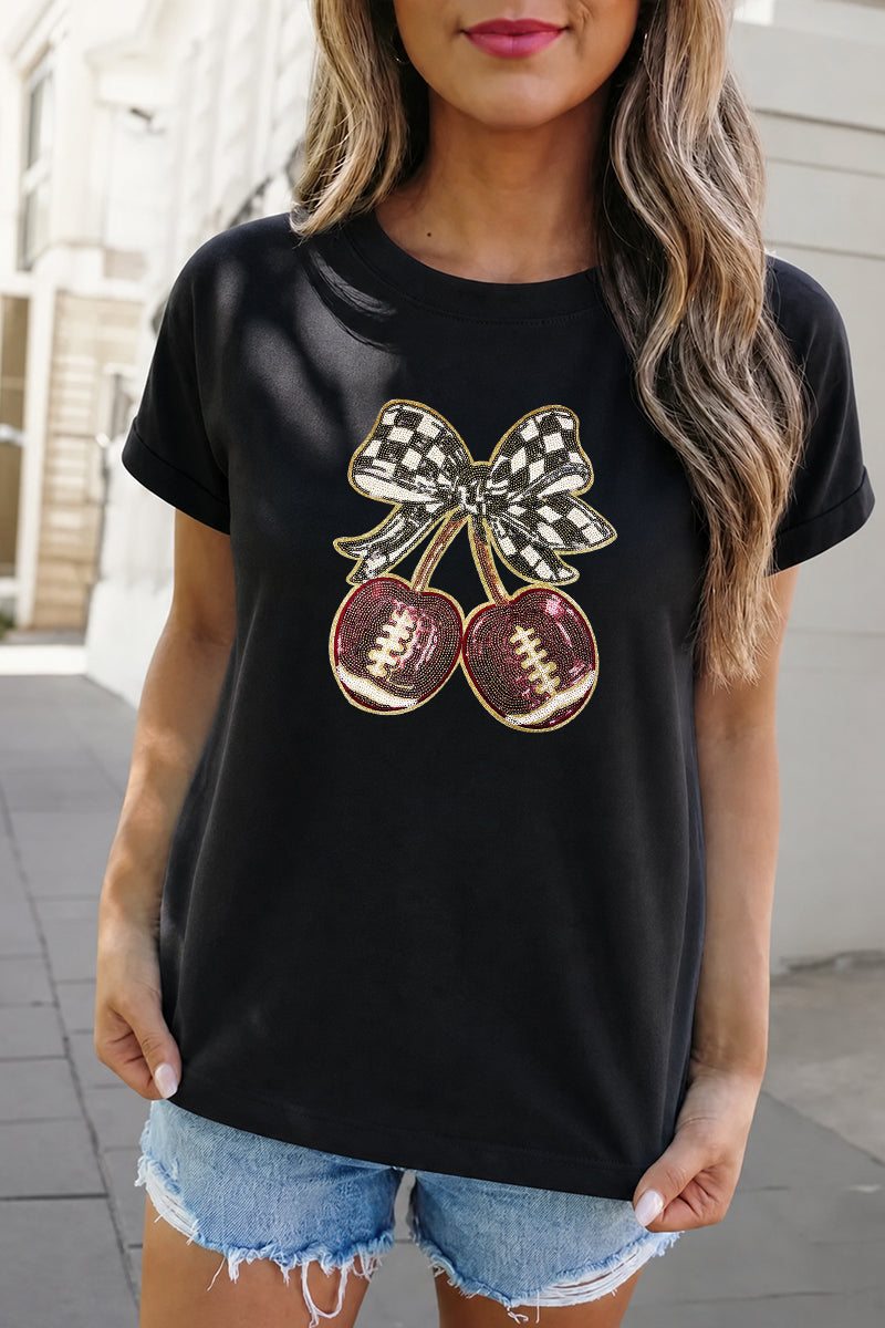Football Bow Rayon Tee Game Day Graphic Top