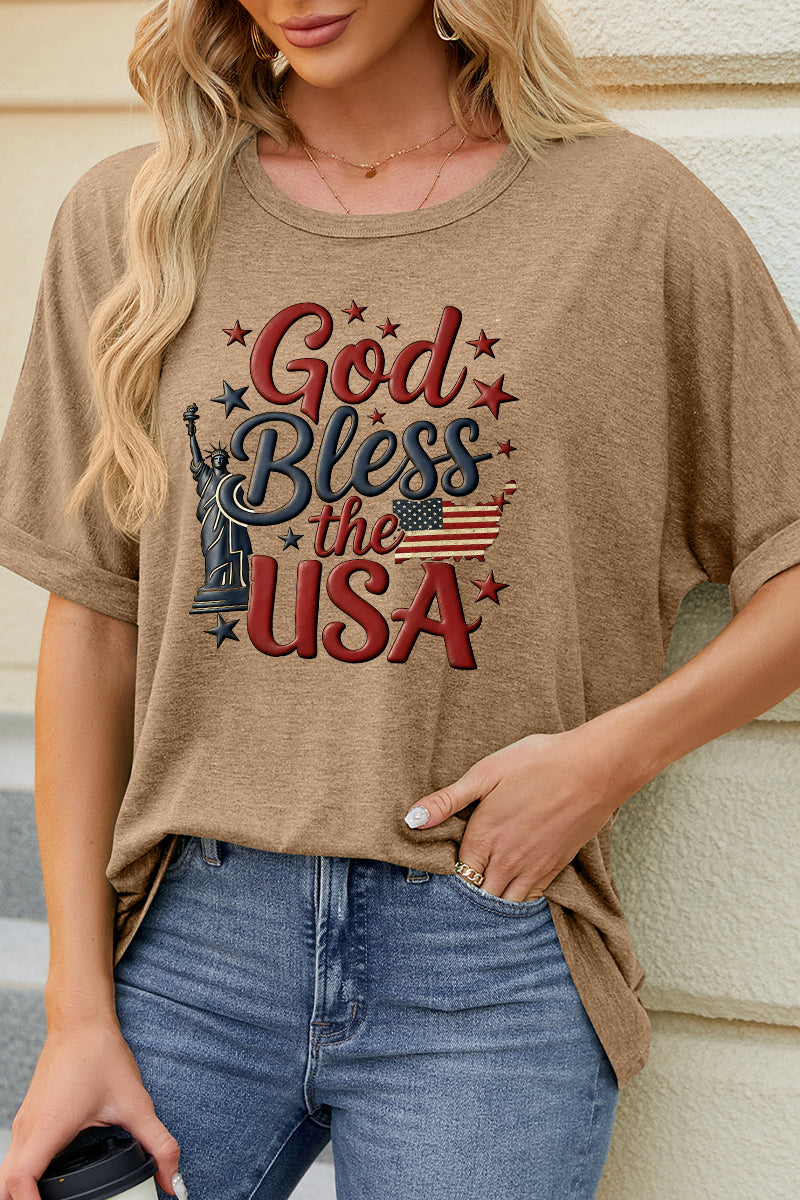 God Bless the USA Graphic Tee Patriotic Fourth of July Casual T Shirt