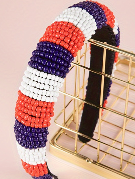 Dark Blue Flag Day Beaded Wide Headband