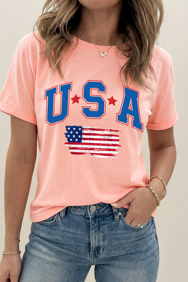 Fourth of July USA Stars Stripes Graphic Tee Women