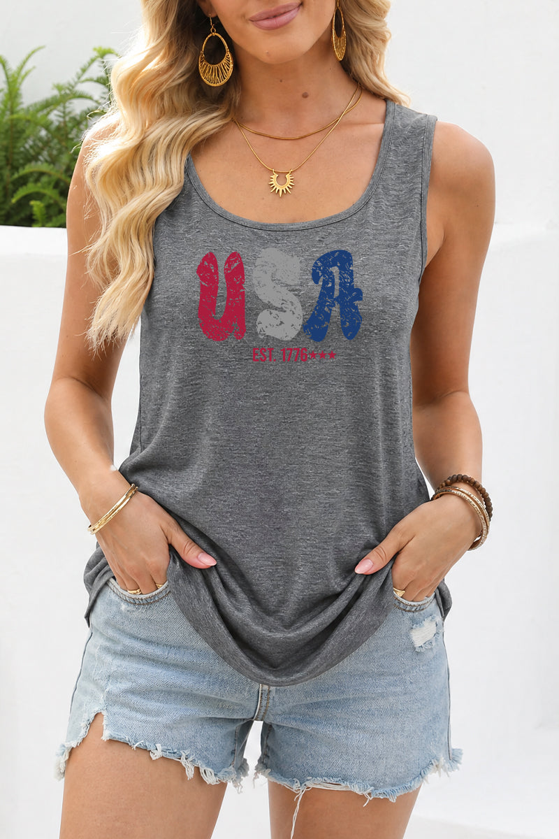 USA Graphic Rayon Blend Tank Top Patriotic Summer Shirt