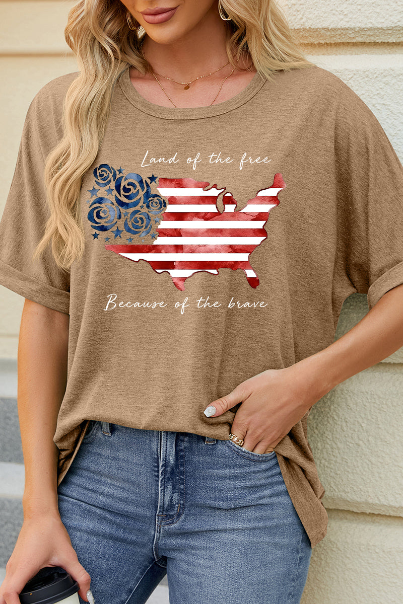 American Flag Graphic Loose Tee Fourth of July Casual Patriotic Top